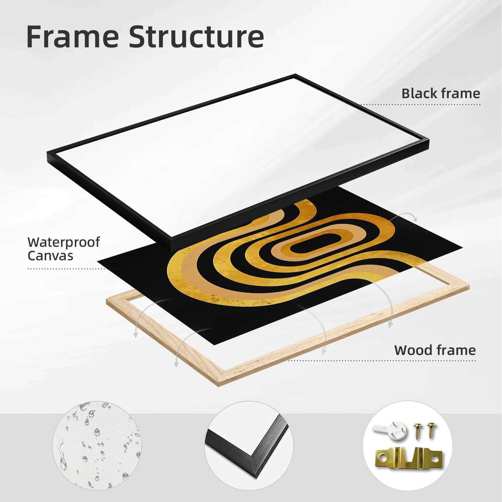 Abstract Gold Arch Geometric Framed Canvas Print Modern Wall Art Home Decor