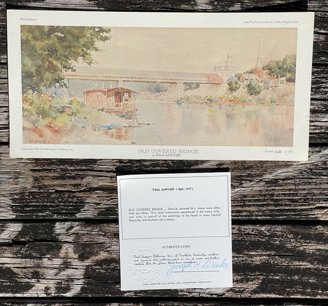 PAUL SAWYIER OLD COVERED BRIDGE WATERCOLOR LIMITED EDITION COA