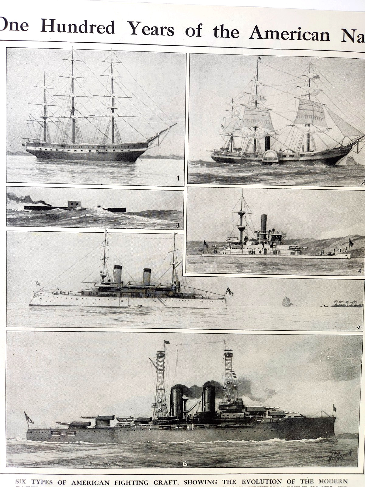 100 Years Of The American Navy Ships United States Antique 1916 Book Print
