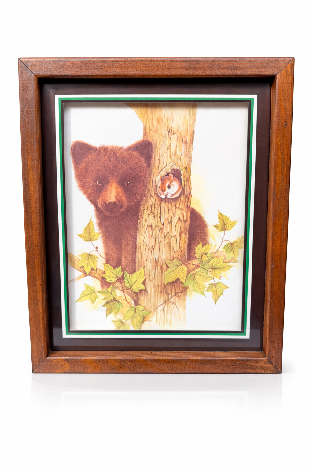 Vintage F. Massa “Babes in the Woods” Shadow Box Wall Art – Bear Cub & Squirrel