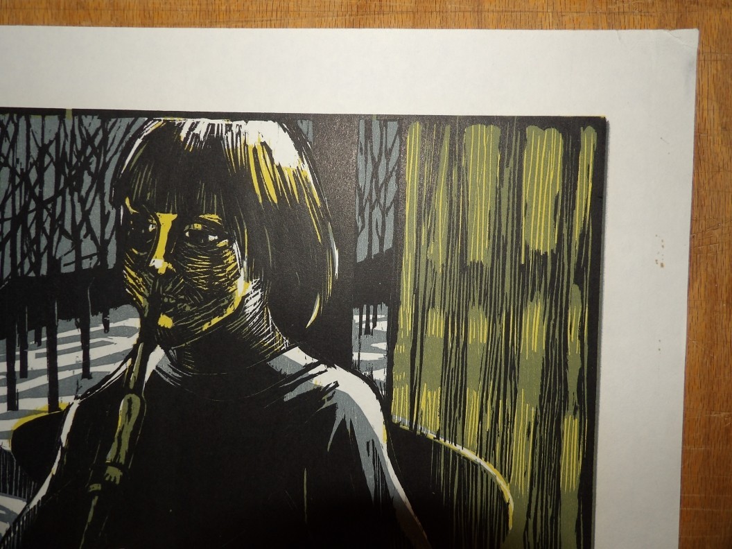 Hanne Greaver “The Chanter” LIMITED EDITION COLOR WOODCUT LAKESIDE STUDIO 1972