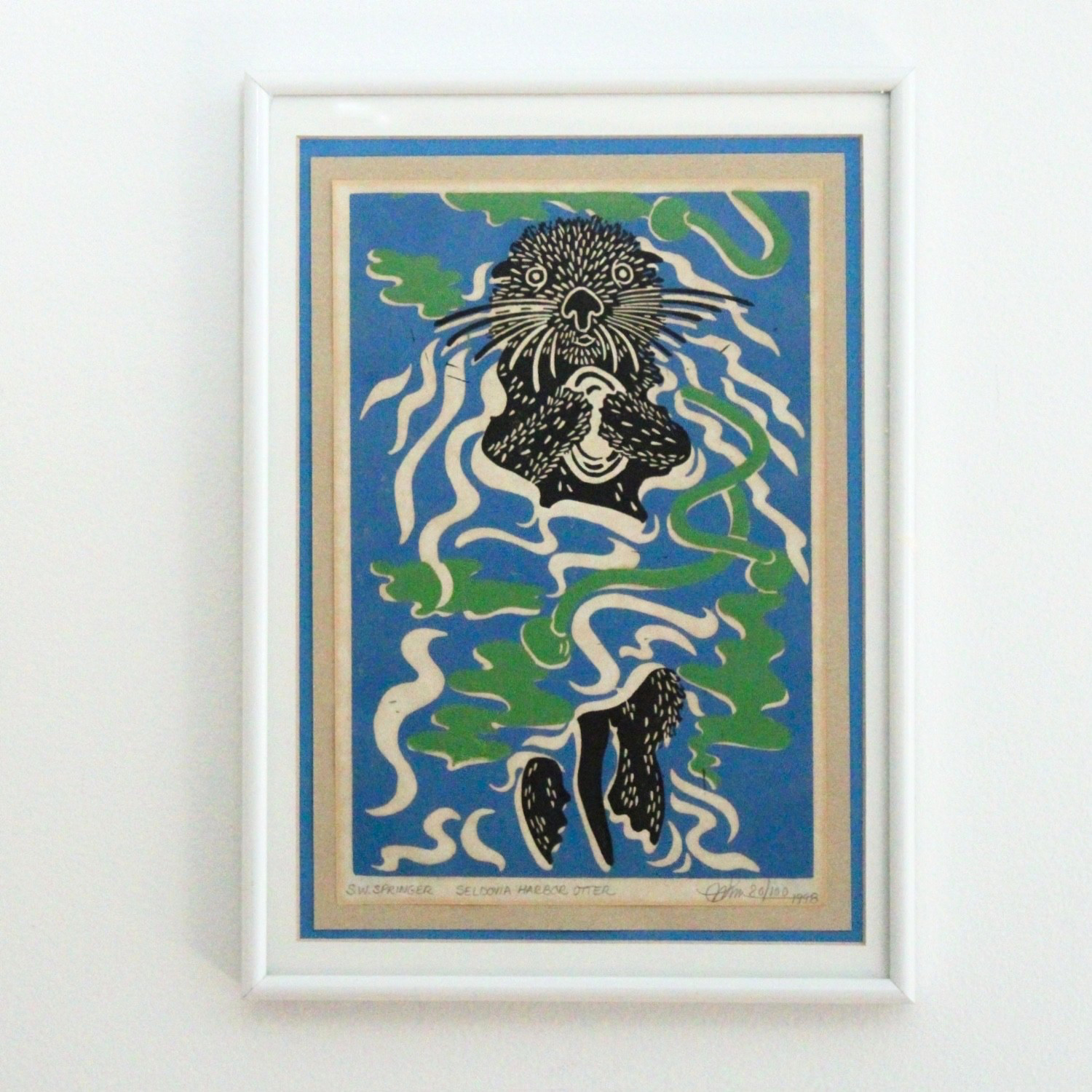 VTG S.W. Springer “Seldovia Harbor Otter” Linocut Print Signed Numbered #80/100