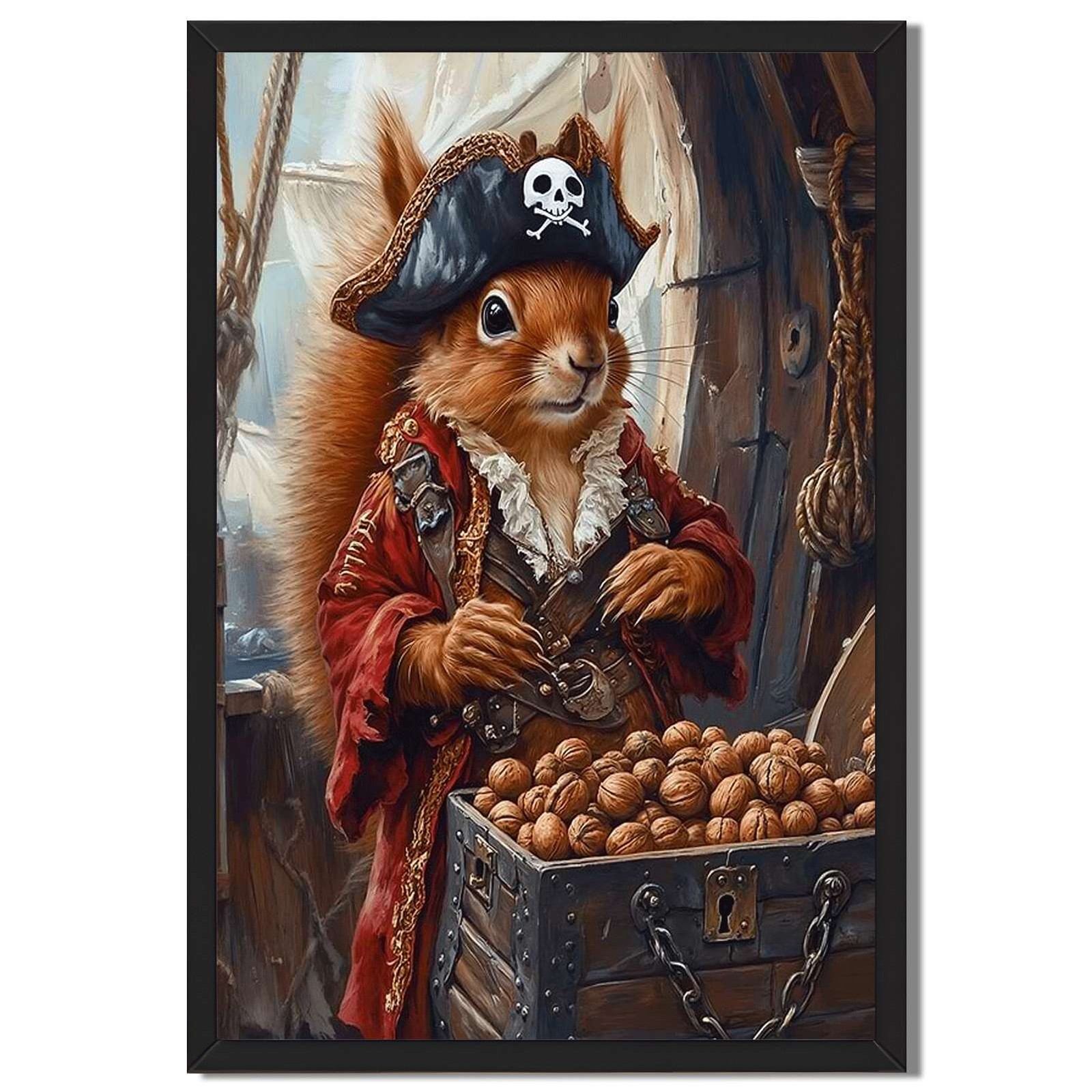 Pirate Squirrel Framed Canvas Print Nautical Wall Art Funny Animal Decor