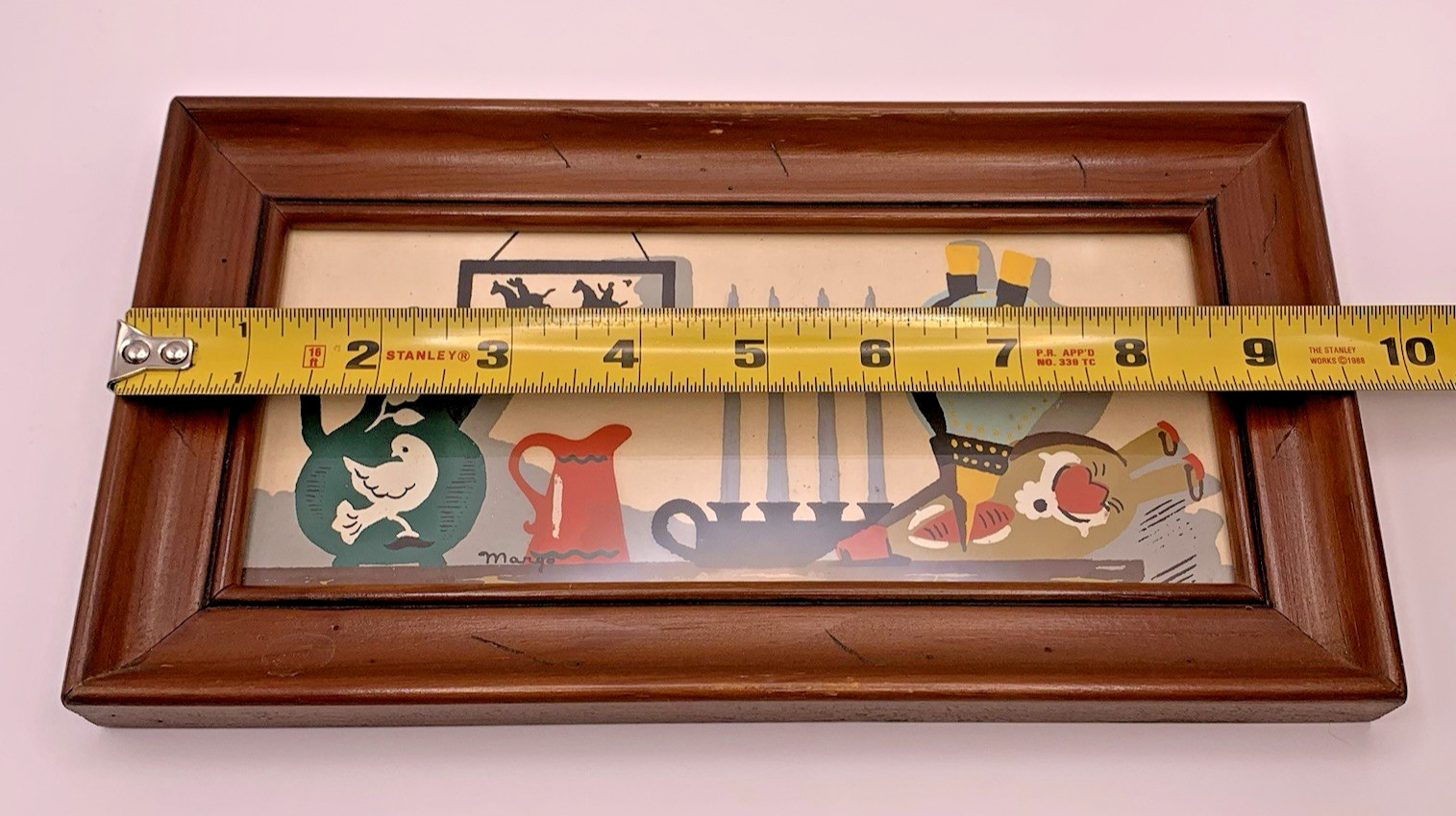 Vintage Set of 4 Margo Alexander Kitchen Wall Art Prints Wood Framed 9.5″x5″ MCM