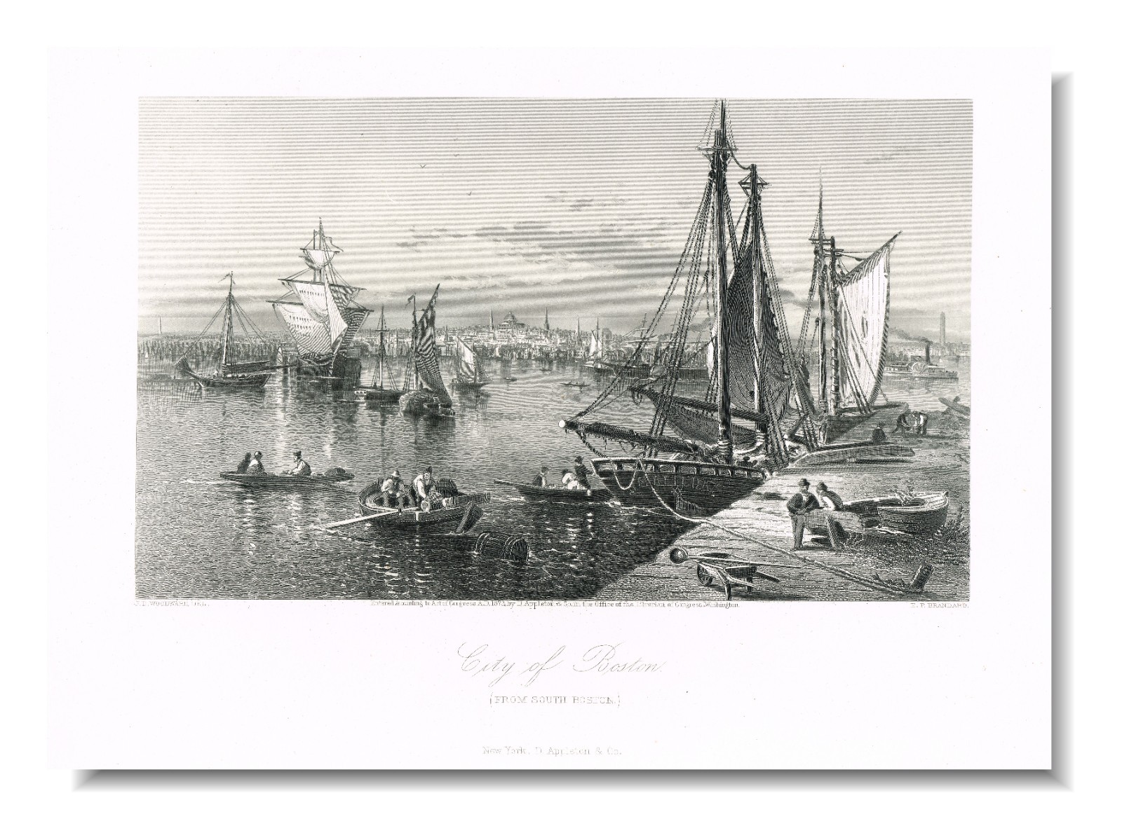 BOSTON 1874 Original Authentic Print Massachusetts United States Steel Engraving