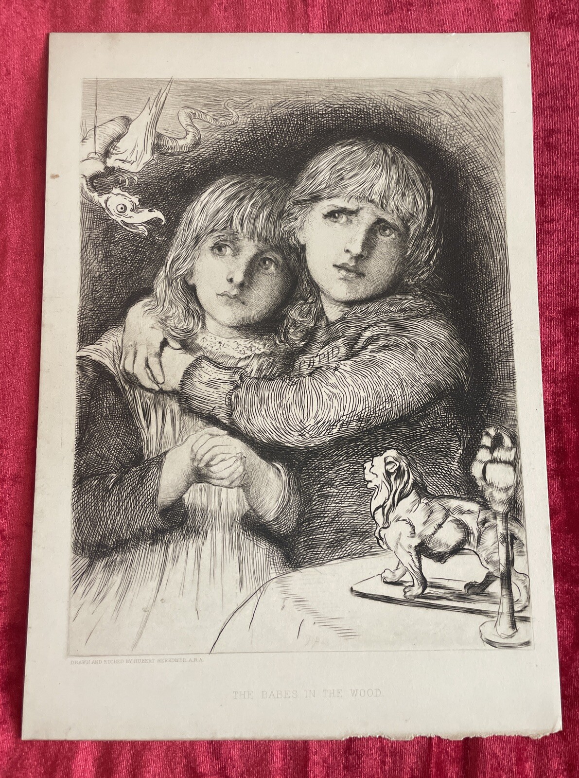 Original 1880 HUBERT VON HERKOMER Babes in the Wood Etching Signed in plate