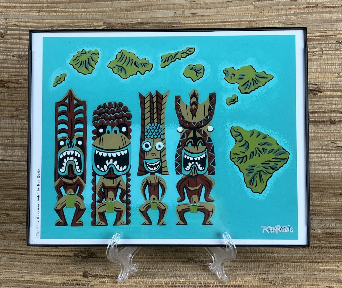 The Four Hawaiian Gods Framed Fine Art Tiki Print by Ken Ruzic 11″ x 8.5″