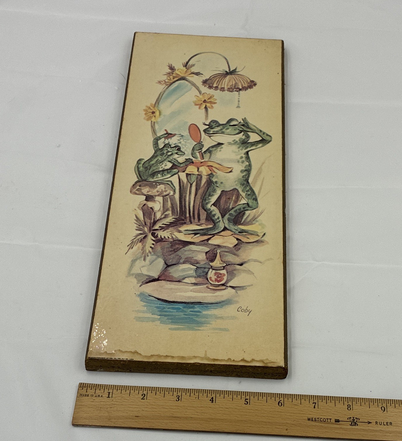 Vintage Signed Coby wood Frog Wall Hanging Plaque