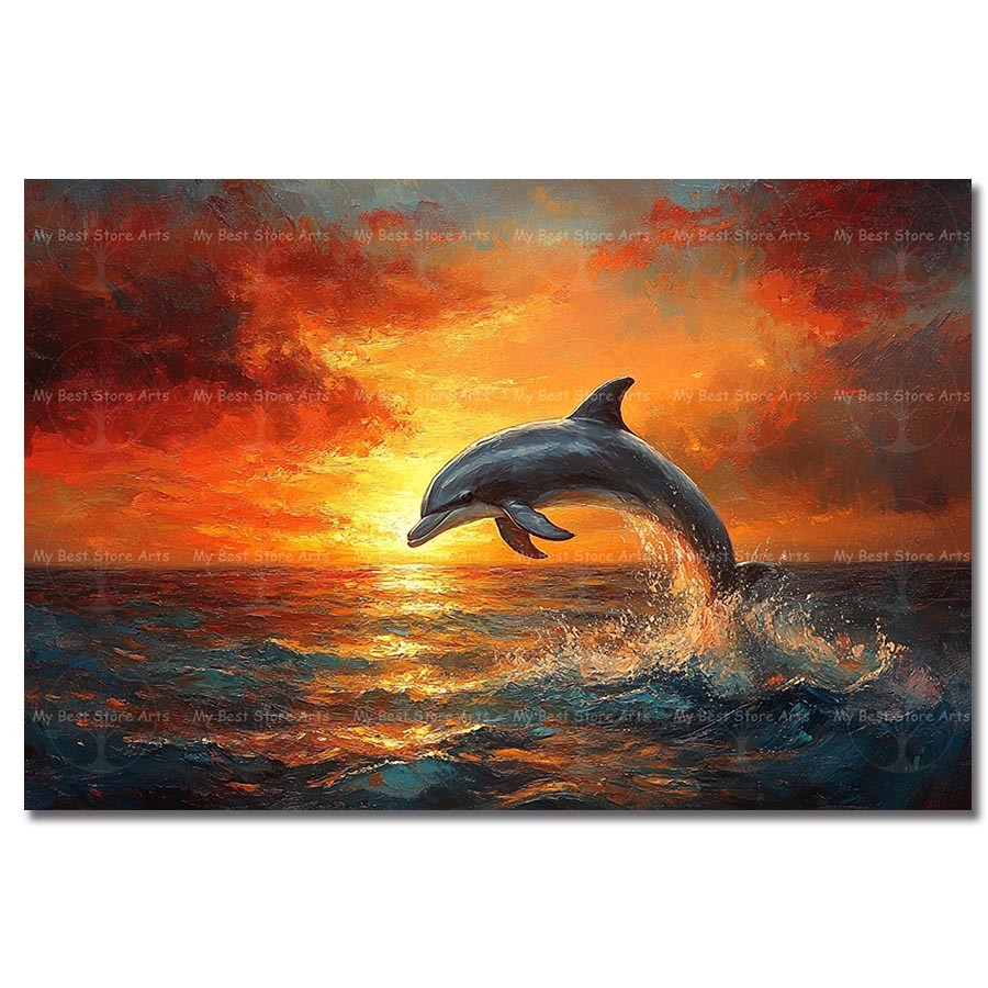 Ember Horizon Dolphin Art Print, Evening Ocean Poster, Nautical Gallery Decor