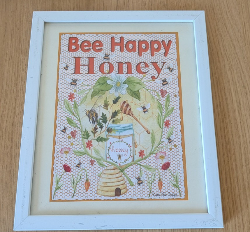 BEE HAPPY HONEY bees beehive cute FRAMED WALL ART PICTURE PRINT