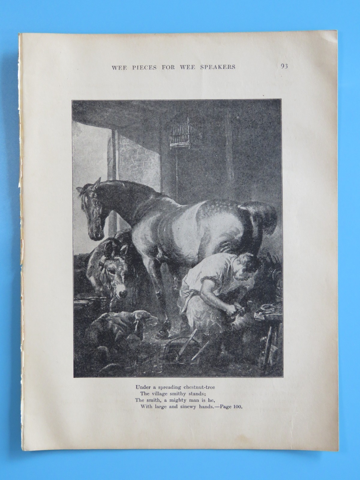 Vintage 1905 B&W Print-Blacksmith Ferrier Shoeing Horse with Donkey & Hound Dog