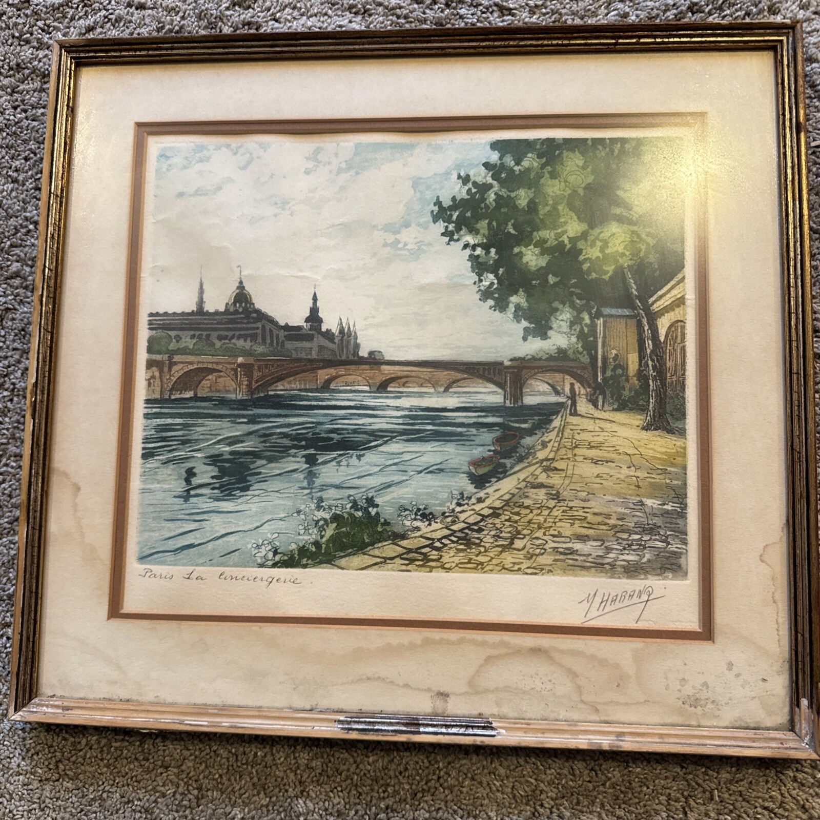Colored Etching Aquatint Paris Ra Conciergerie Marcel Harang 1960s