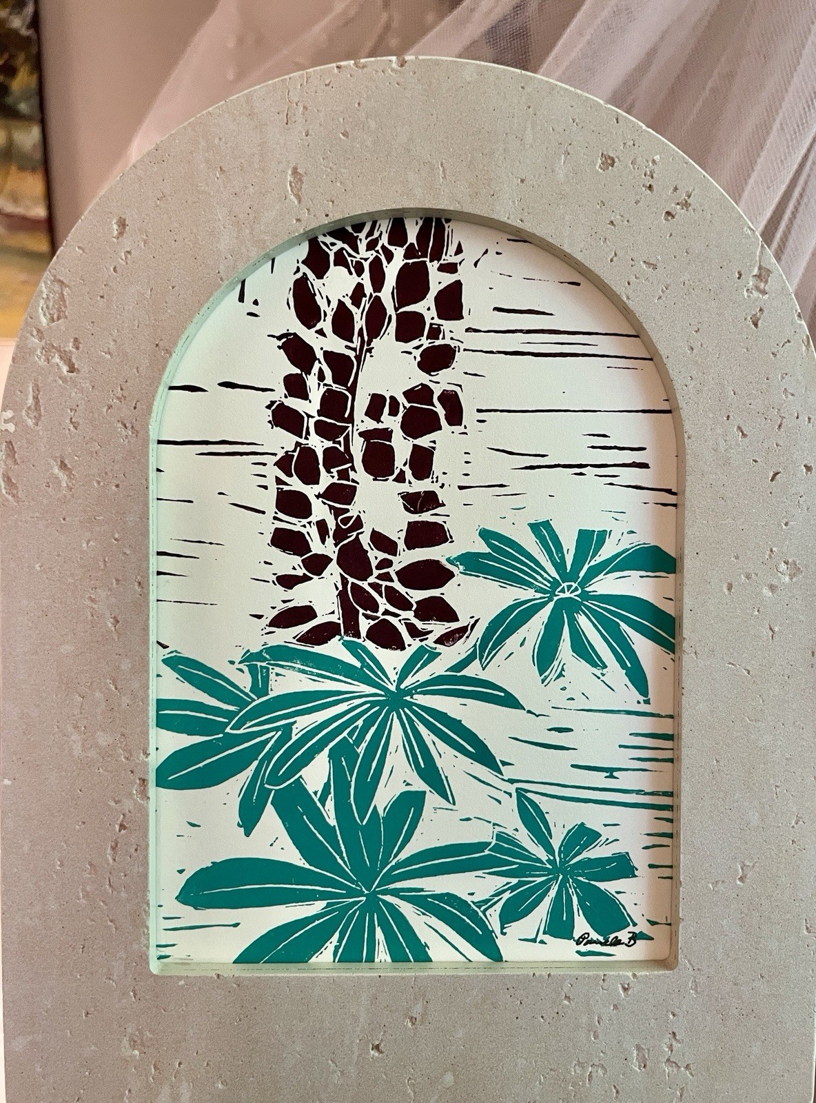 Lupine Linocut Print 5×7 | Framed Botanical Wildflower Block Print
