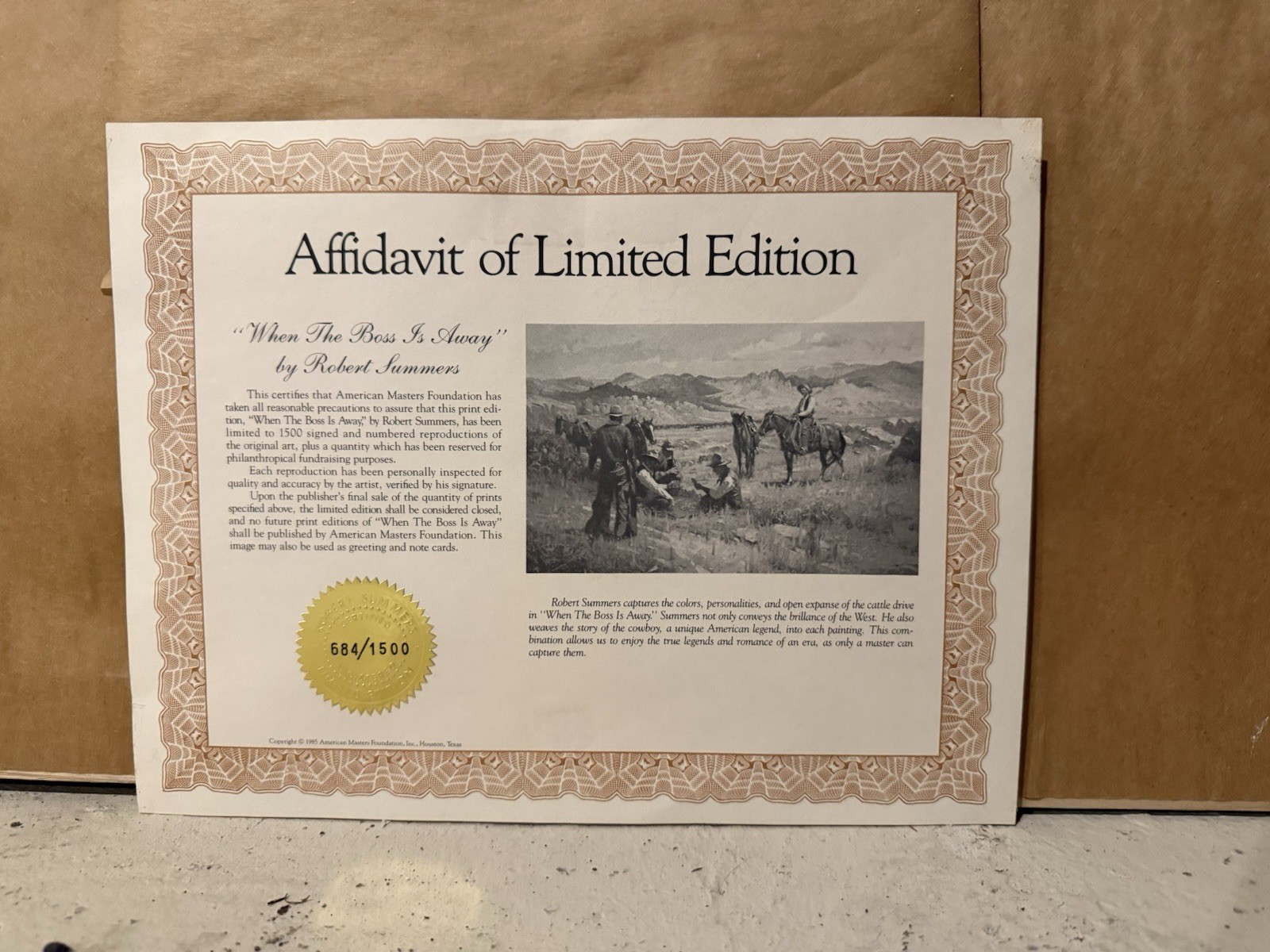 Robert Summers Ltd Ed When the Boss is Away 31×22 Signed Framed #684 of 1500