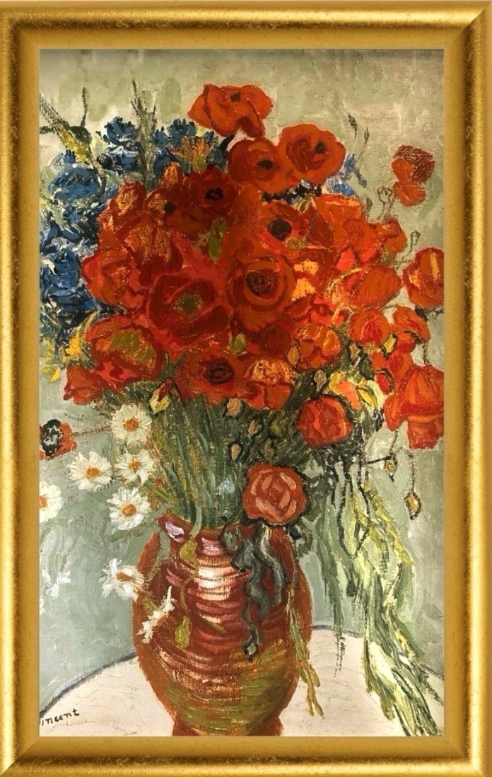 Vincent Van Gogh “Vase With Poppies ”Repro Canvas Framed Wall Art 20”x30”
