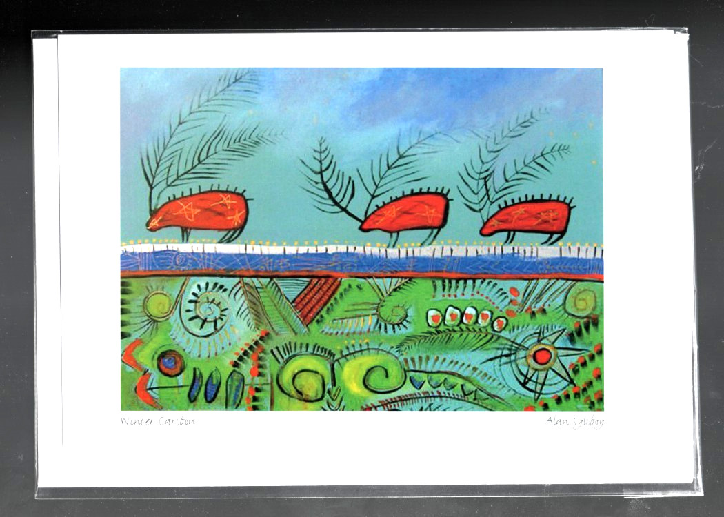 WINTER CARIBOU – by Mi’kmaq artist Alan Syliboy – New 6″ x 9″ Art Card