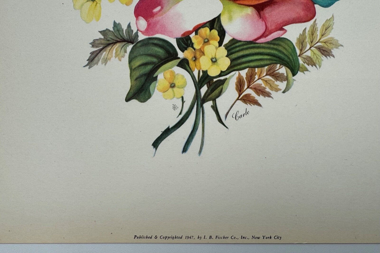 Flower Bouquet Vintage Print, 1947 Carle J Blenner 10×12 Floral Art Print