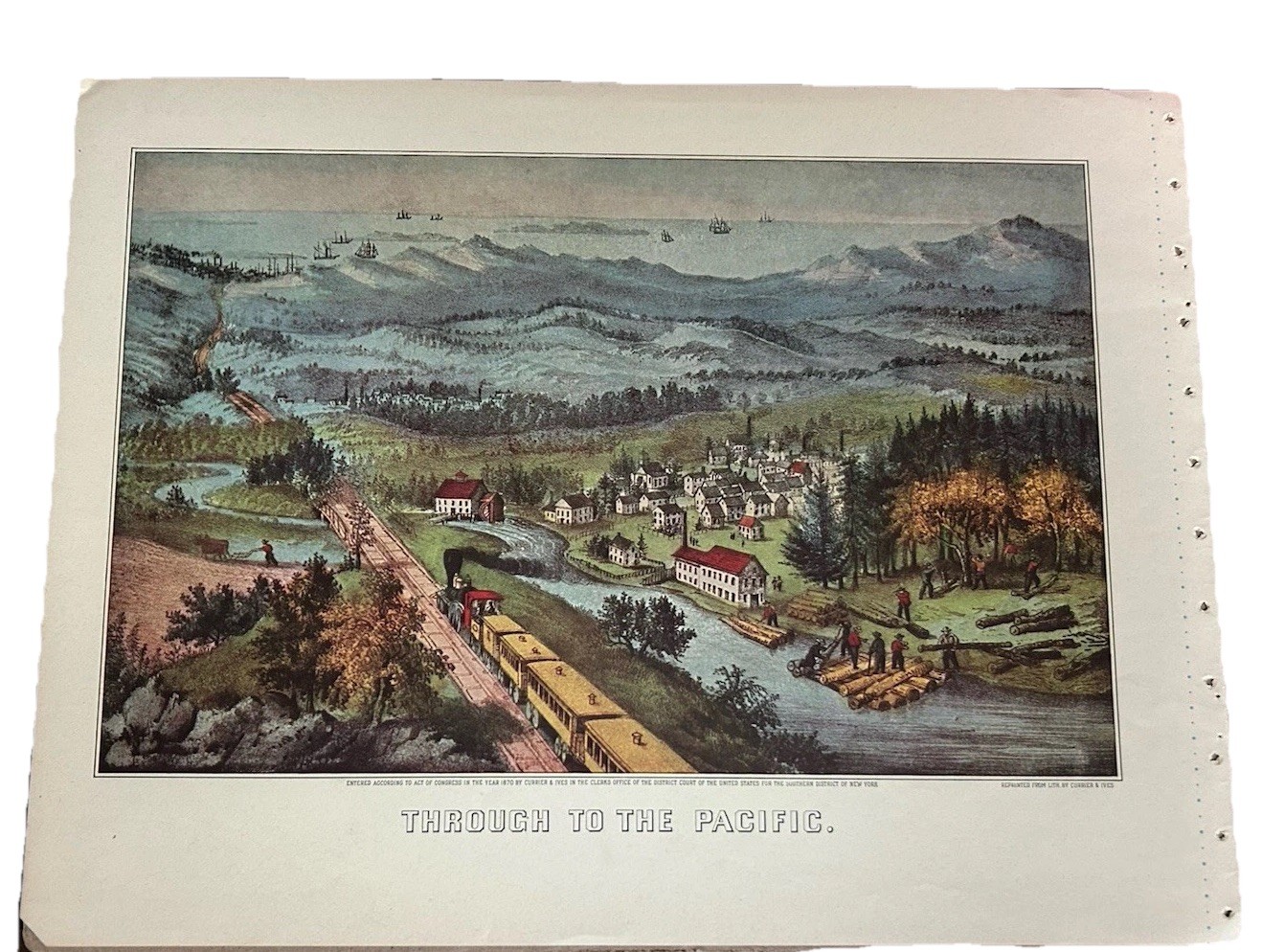 Vintage Currier and Ives Paper Book Print Through To The Pacific 12×15