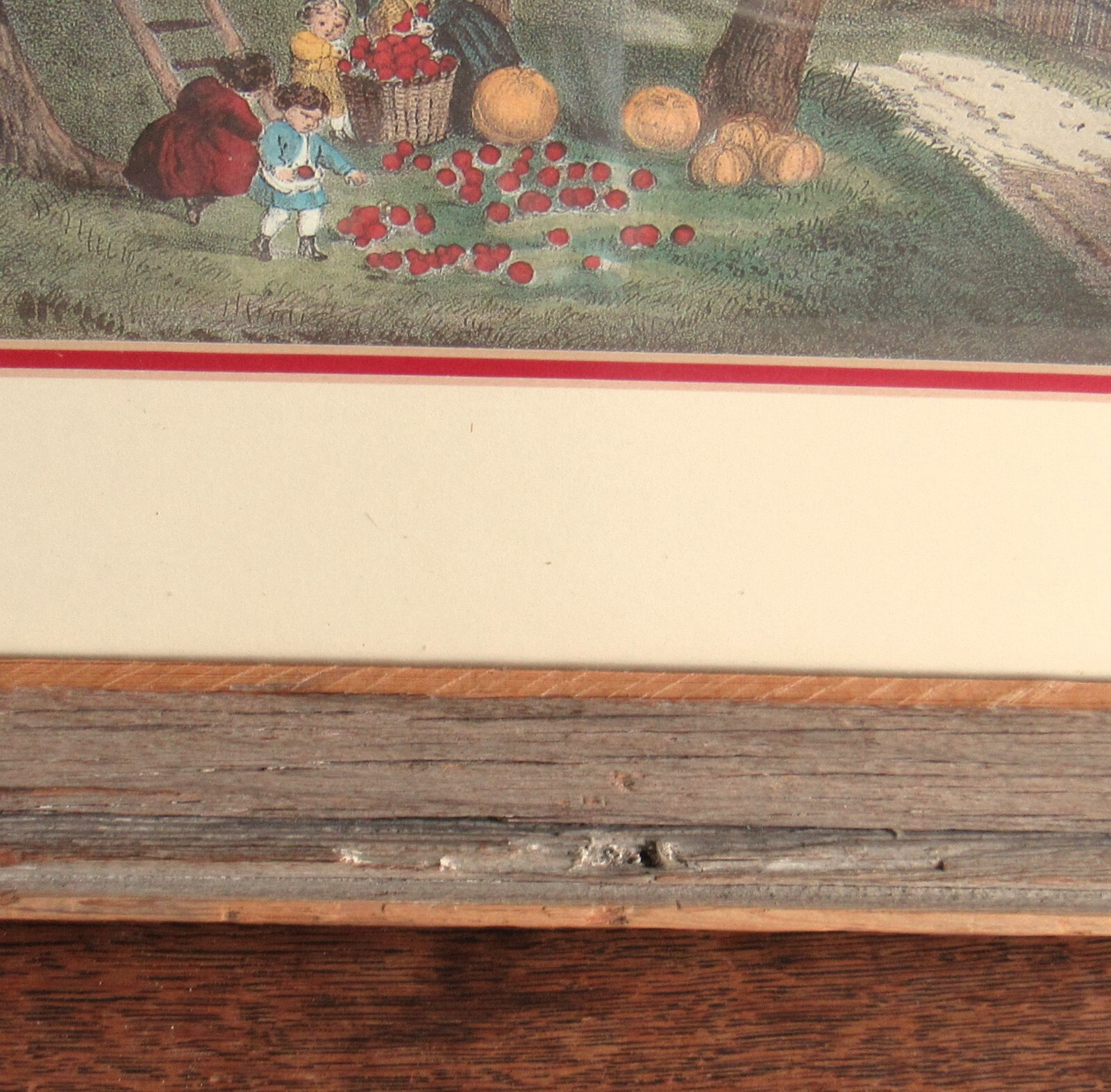 vtg Currier & Ives print American Homestead Autumn in barnwood frame