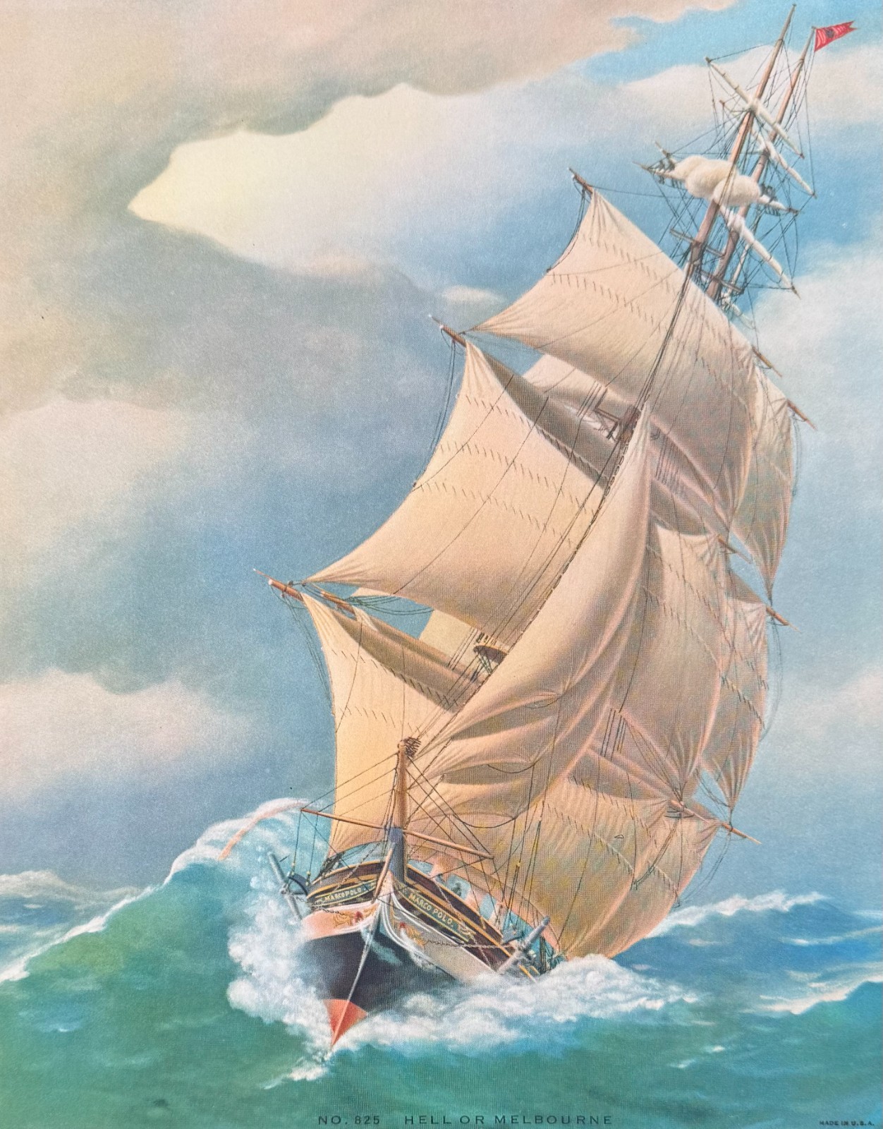 Vintage Clipper Ship Print Hell or Melbourne Marco Polo Sailing Nautical Art