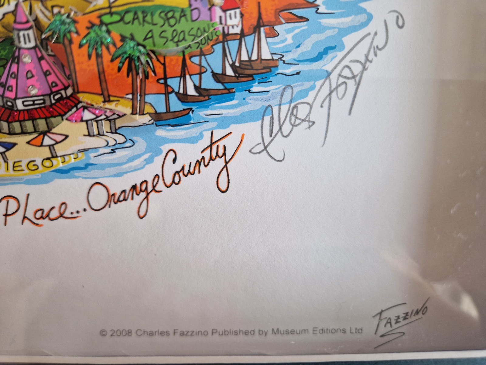 Charles Fazzino 3D LIKE NO OTHER PLACE ORANGE COUNTY Los Angeles FRAMED USA