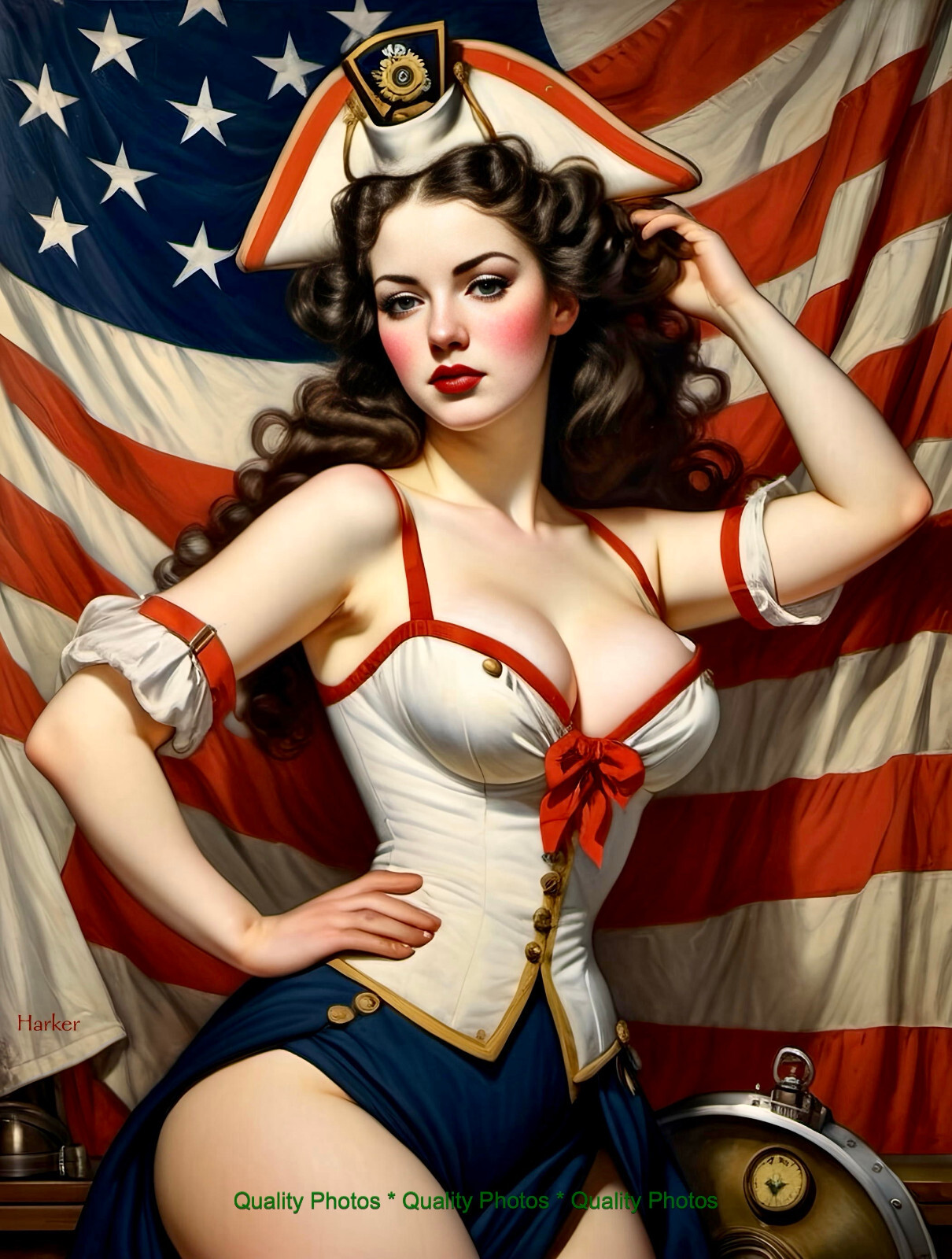 Revolutionary War Navy Woman Pinup 8.5×11″ Photo Print Style Klimt/ Harker Art