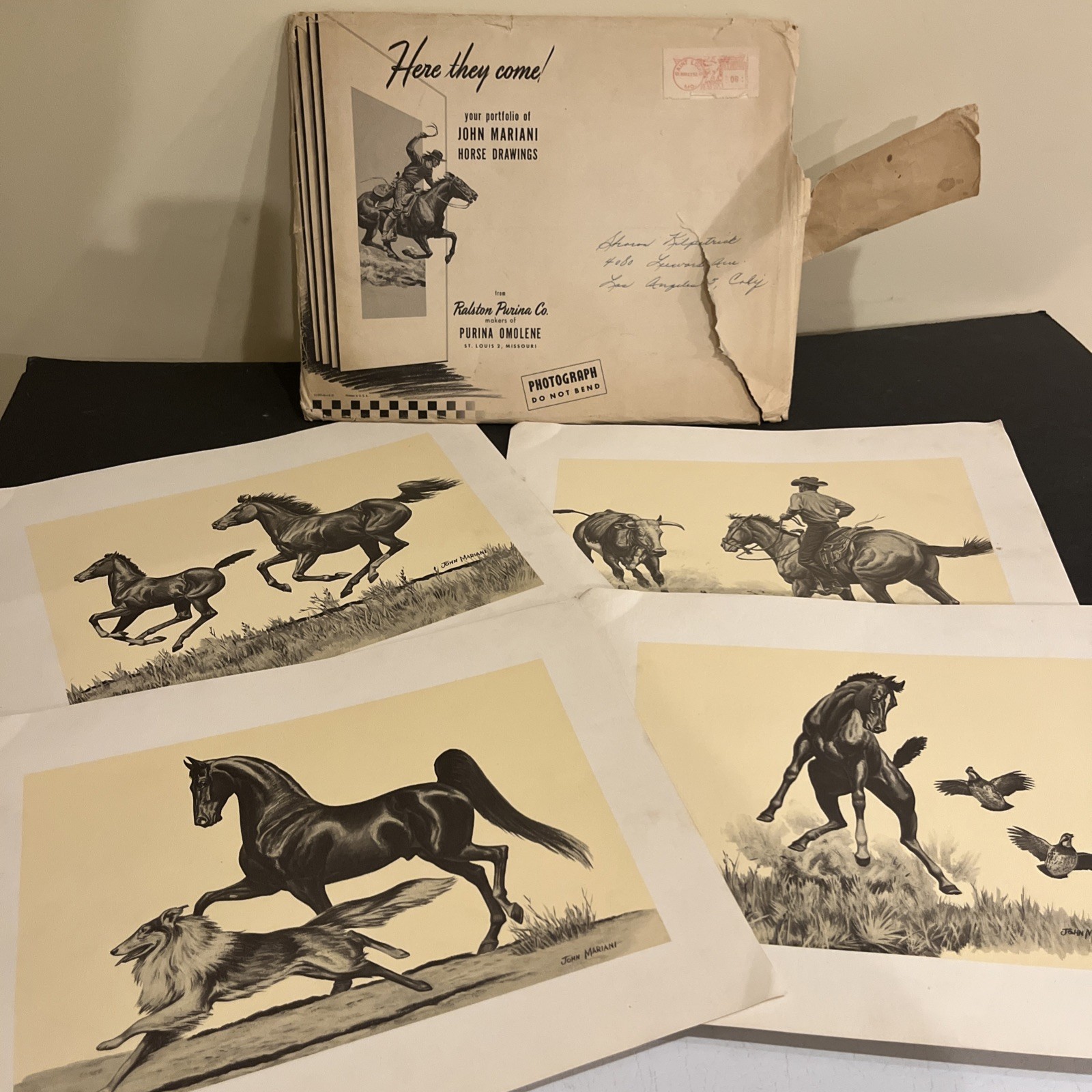 Set of 4 Prints By 1950’s Western Illustrator John Mariani 13″x 10″