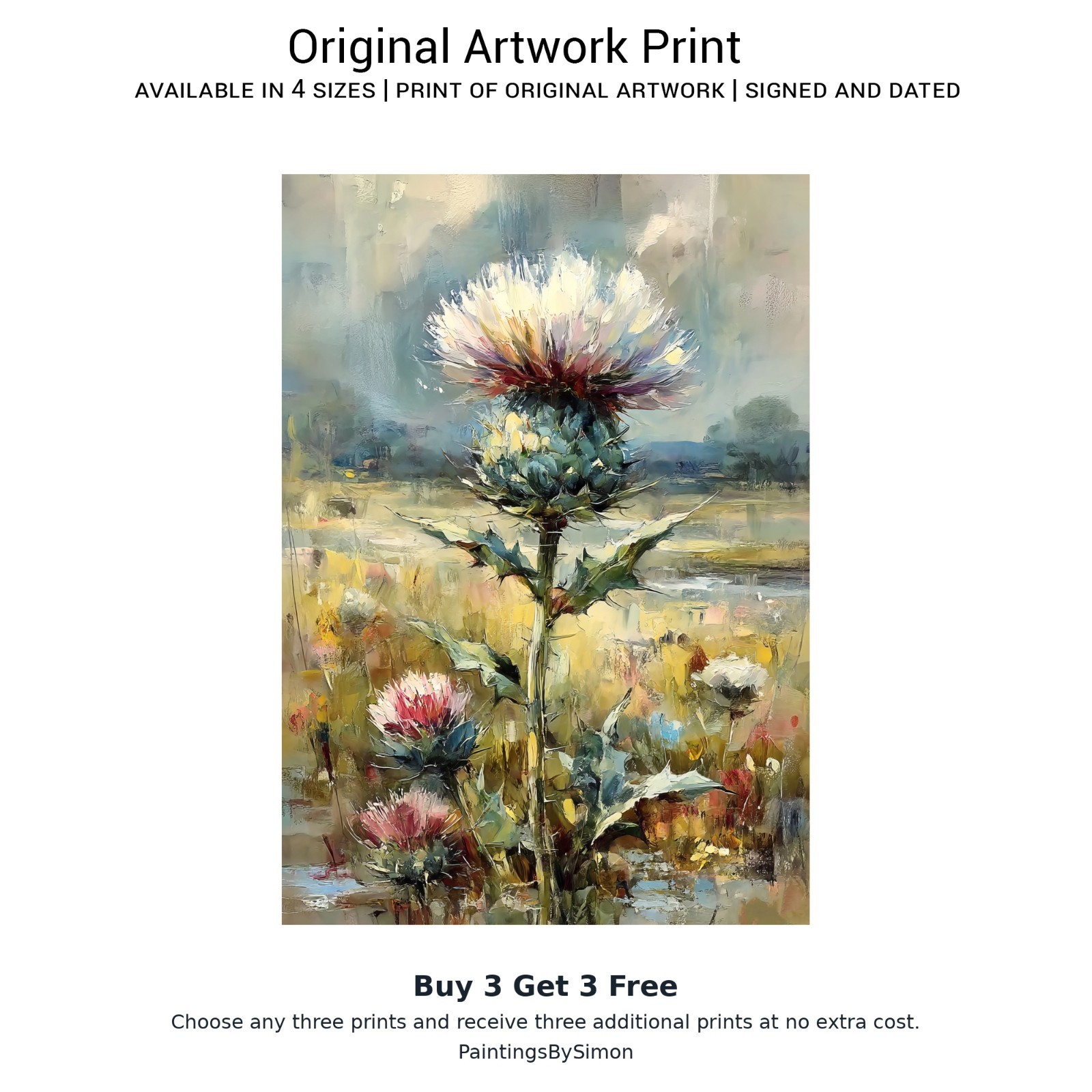 Scottish Thistle 5″x7″ Print on Matte Paper | Wildflower Floral Wall Art Gift