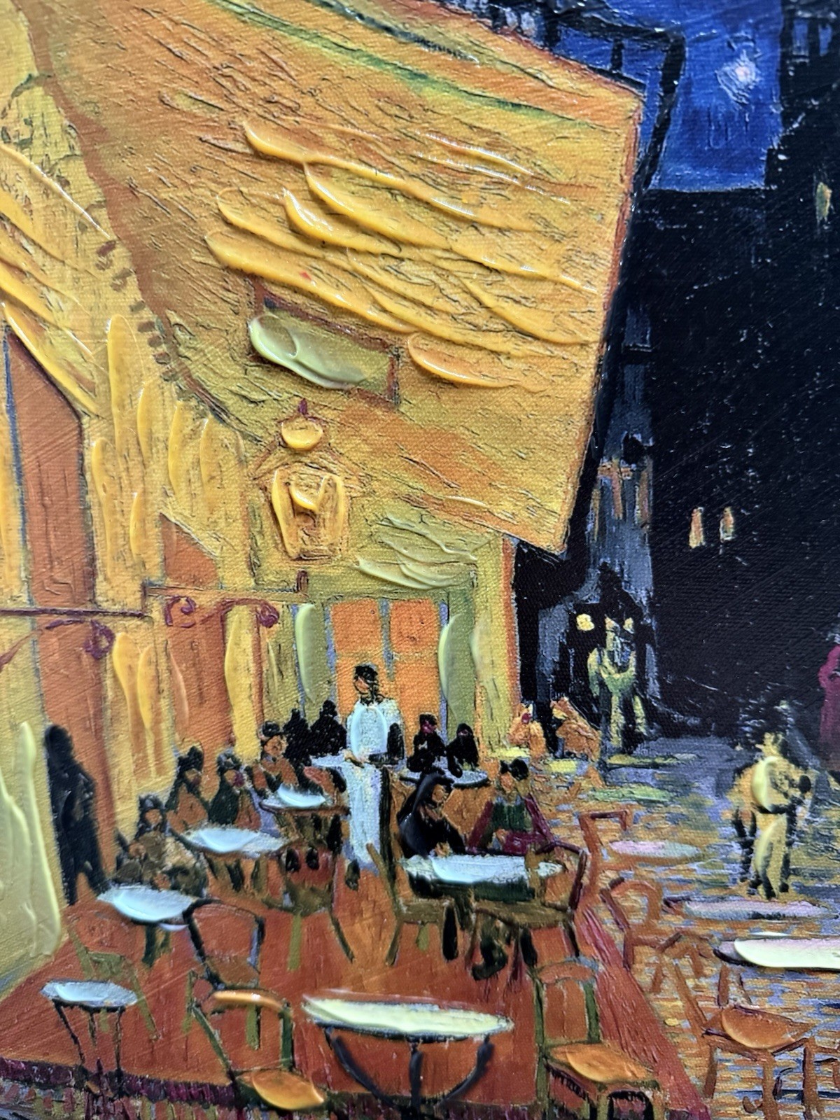 Hand Painted Van Gogh Café Terrace at Night Canvas COA Black Baroque Wood Frame