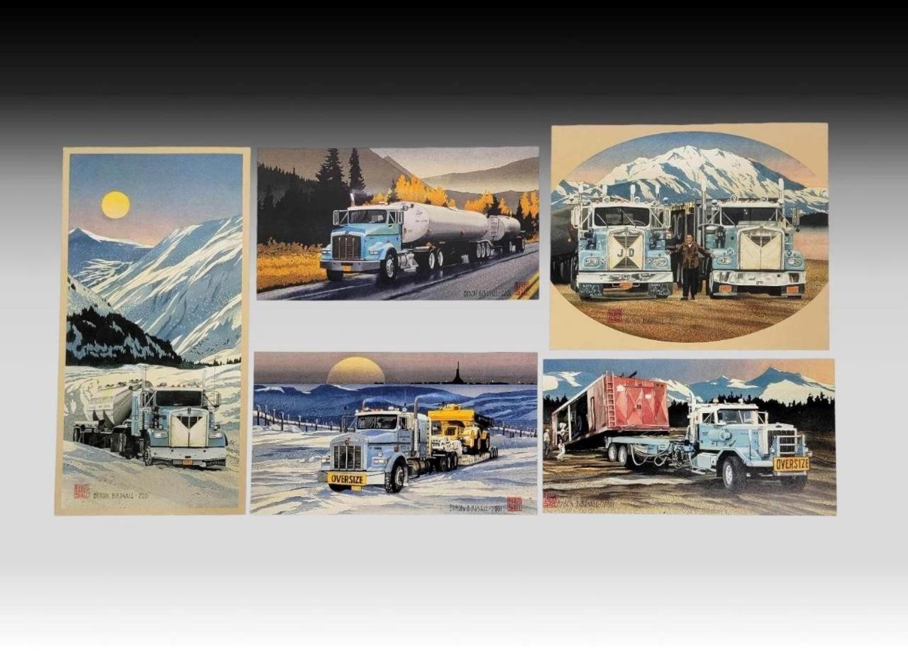 Byron Birdsall Alaska Weaver Bros Art Print Lot Set 5 Big Rig Tanker Trucks AK