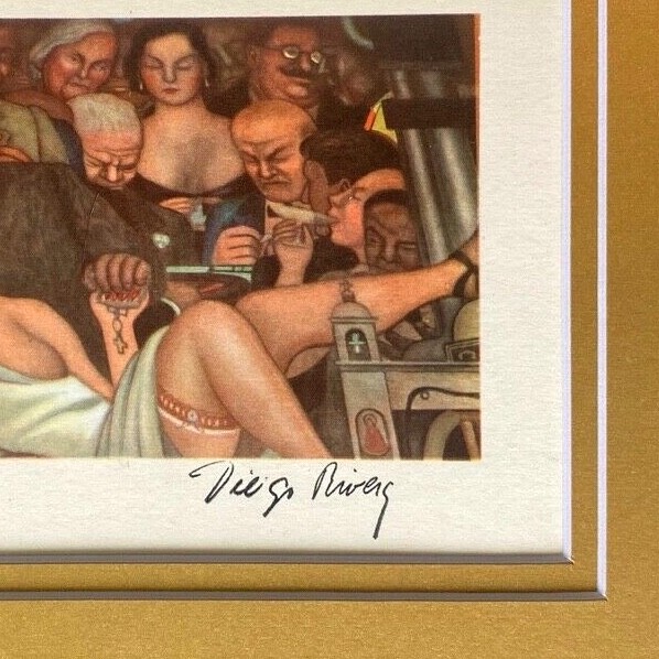 DIEGO RIVERA + ORIGINAL 1946 + SIGNED VINTAGE PRINT + IN CARDBOARD + MATTED!
