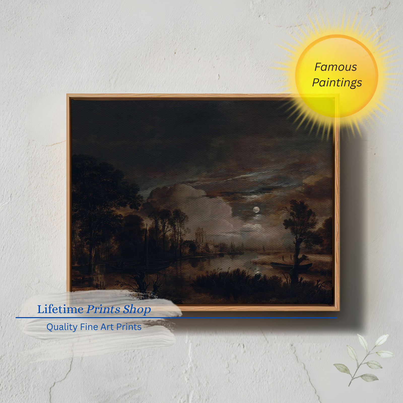 1647 Moonlit Landscape Painting Reproduction Giclee Canvas Print