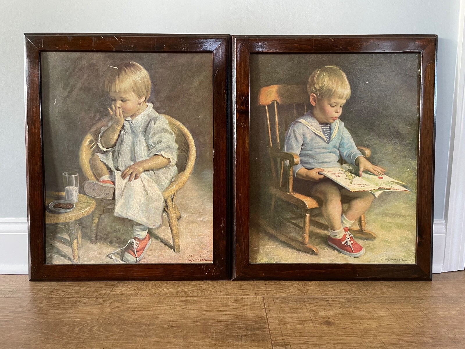 Vintage Art Prints GARY and GRETCHEN Wood Framed by J. Ingwersen 16×20 inch