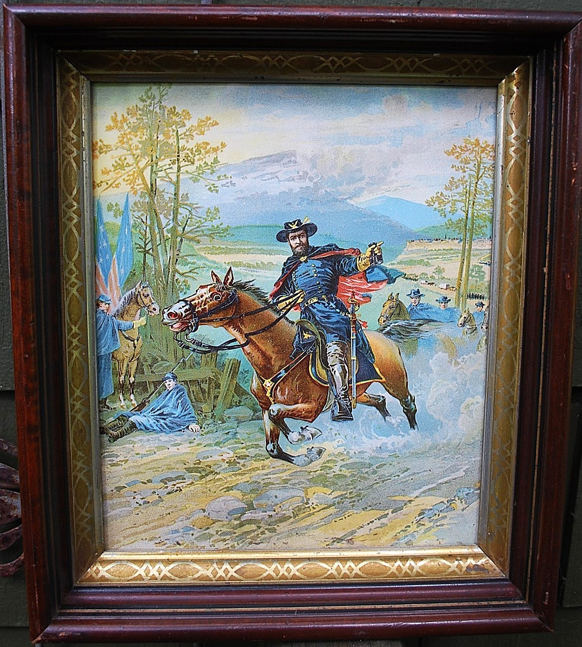 ULYSSES S. GRANT Antique COLORED LITHOGRAPH Art Print c1870s Framed CIVIL WAR