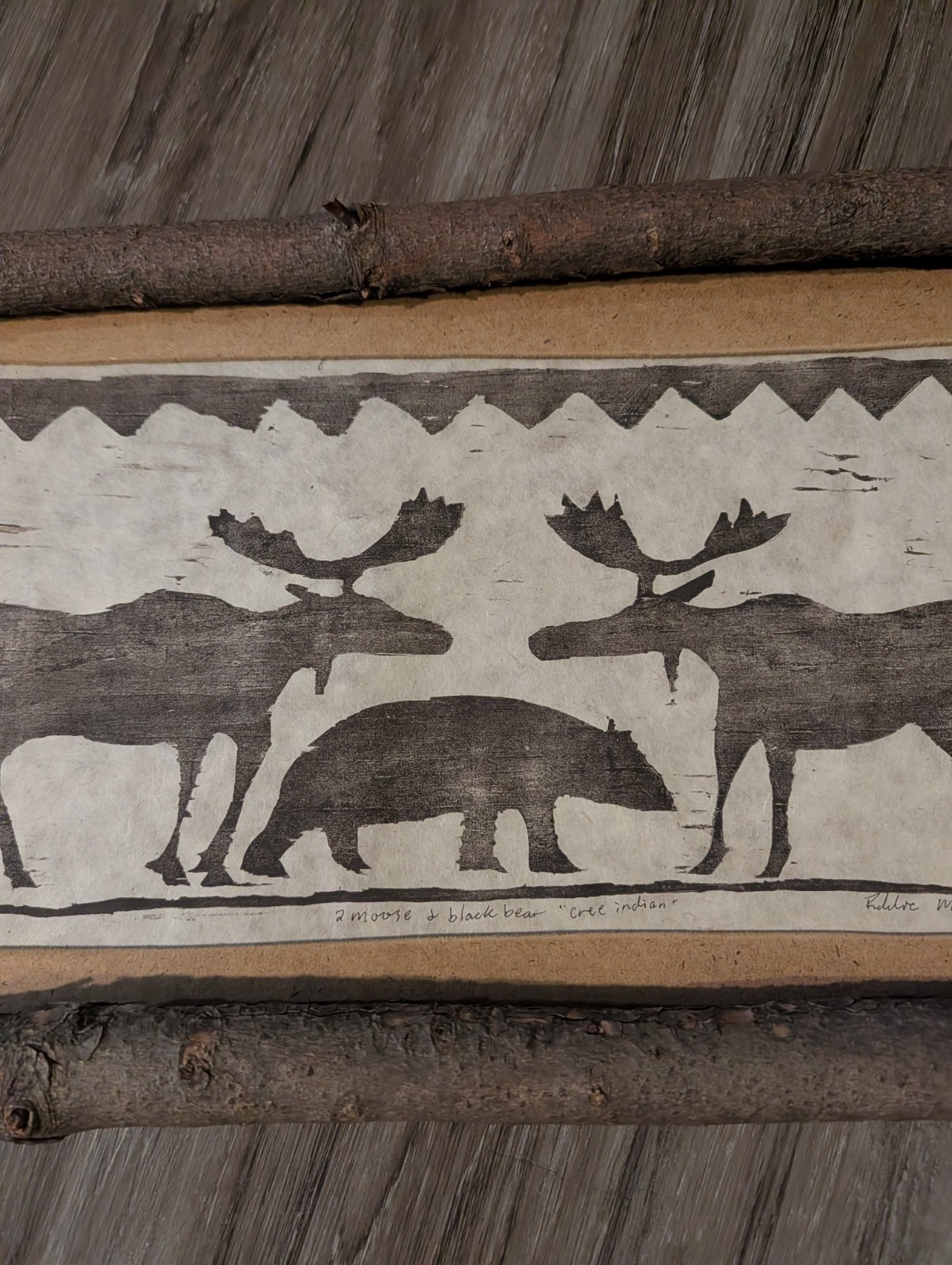 Original Art Handmade Paper Print Of Moose Bear Eddie Spaghetti Artist Signed #d