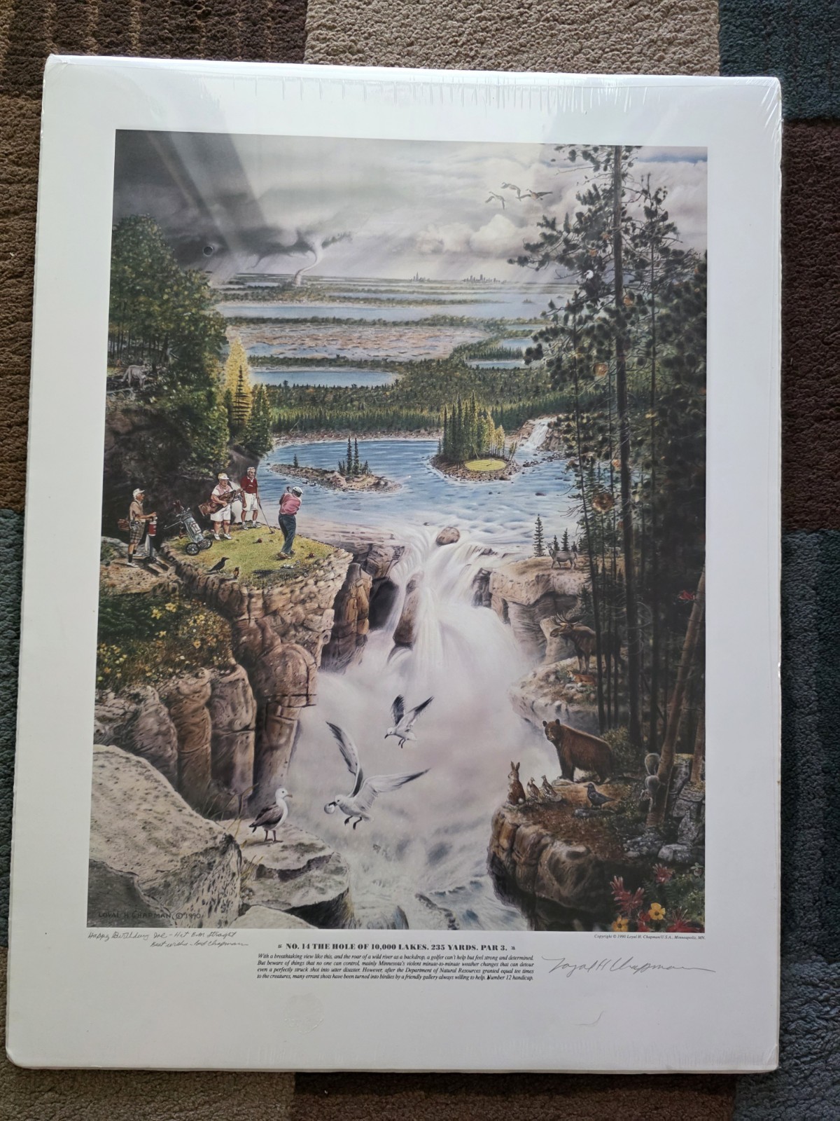 LOYAL “BUD” CHAPMAN #14 10,000 LAKES FALLS GOLF PRINT 1990 SIGNED WILDLIFE MOOSE