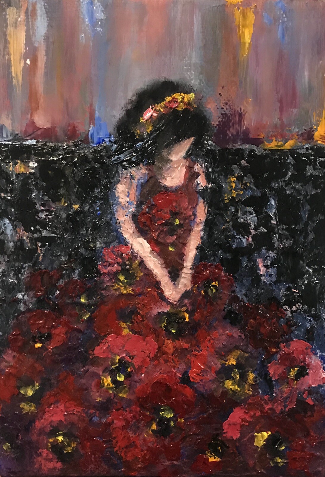 ACEO ATC Signed Art Print “Dark Fairy” Figures Pansy Garden Artist Trading Card