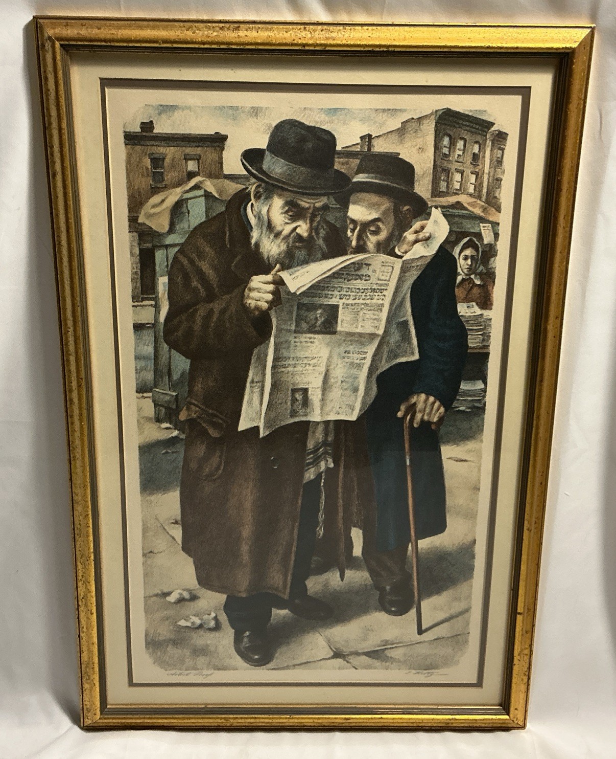 Itshak Holtz Signed Lithograph Artist Proof Judaica Hasidic Reading Newspaper⁠