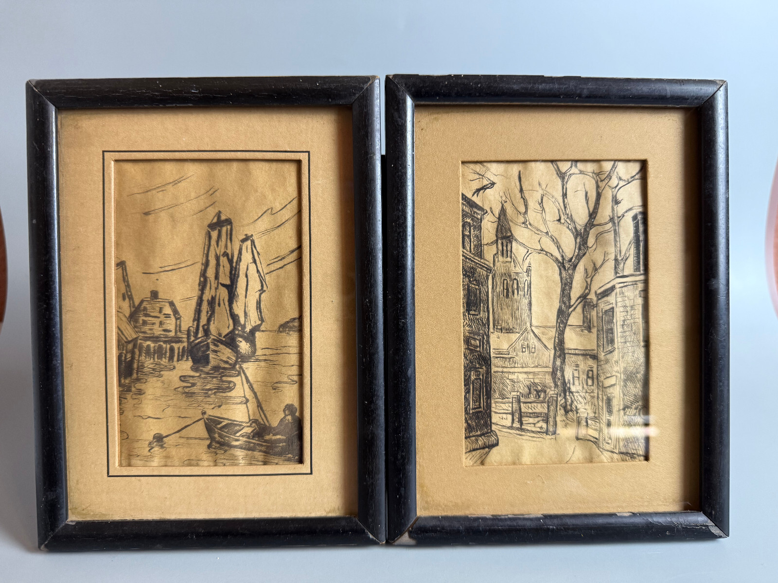 Two Vintage Original Pictures Signed Helena C Hiesem Framed 5″x7″