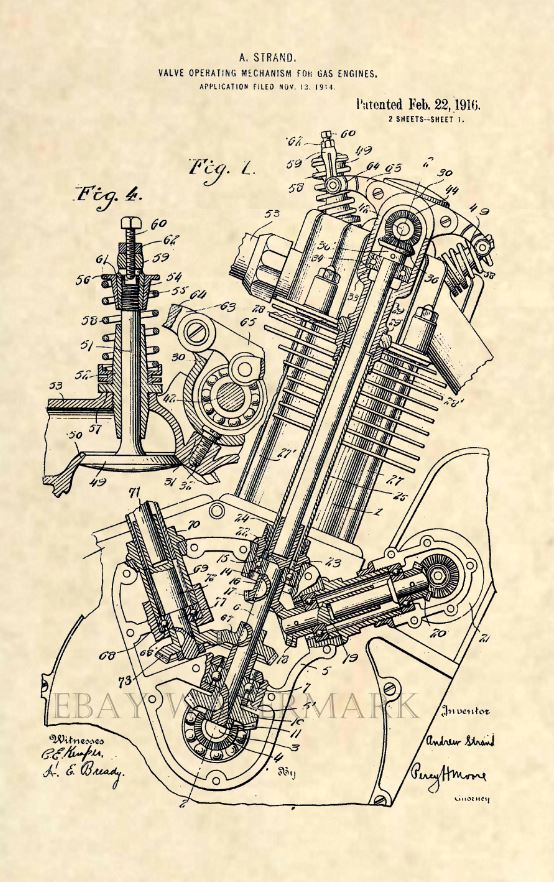 Official 1915 Cyclone Motorcycle US Patent Art Print- Vintage McQueen Antique201