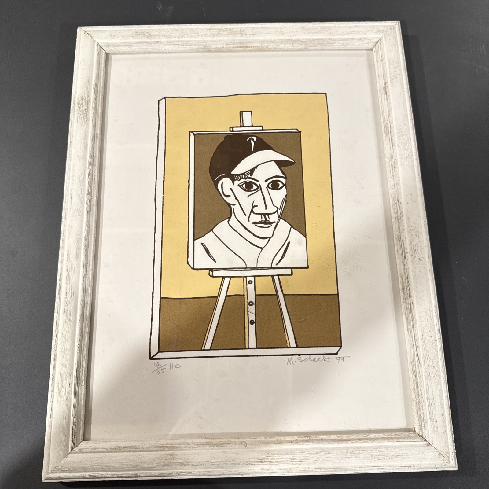 Mike Schacht Homage to Pablo Picasso Self Portrait 12×16 Serigraph Framed 18/35