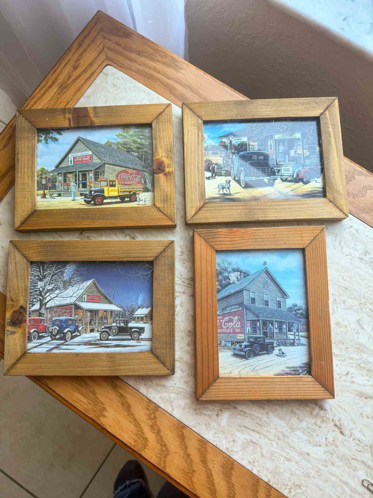 Vintage Coca-Cola Framed Prints Set of 4 Wood Frames Retro Advertising Wall Art