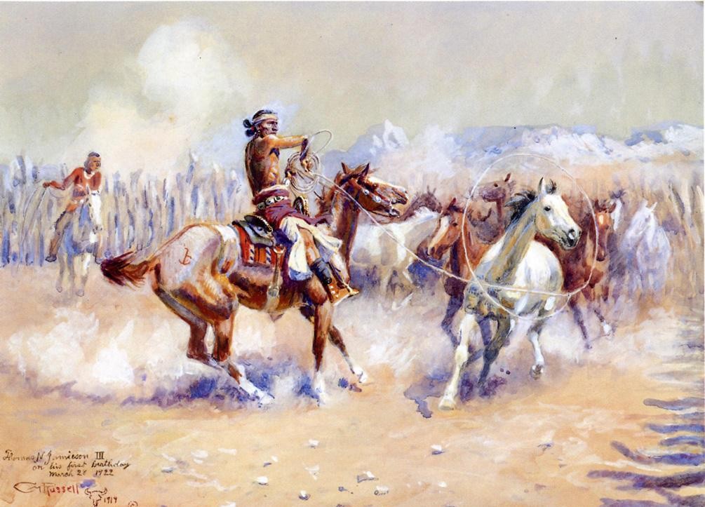 Charles Russell Navajo Wild Horse Hunters 1911 17″x 22″ Archival Art Print