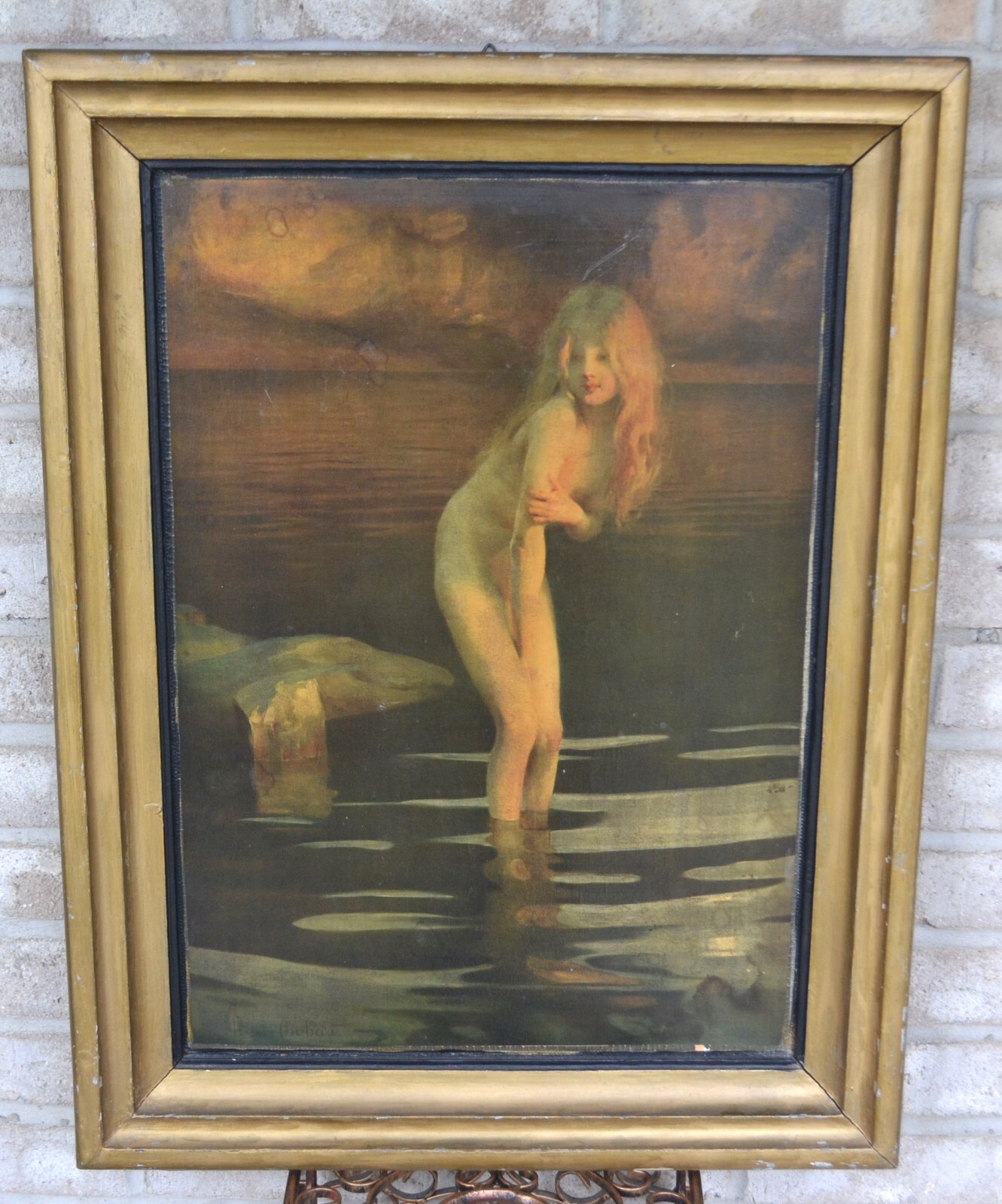 Vintage Antique Mounted and Framed Print after Paul Chabas “Twilight”