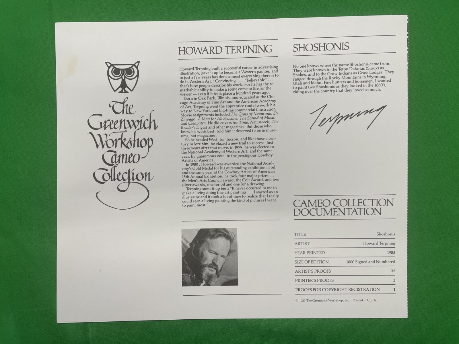 Howard Terpning “Shoshonis” LE litho paper S&N # 442/1000 COA