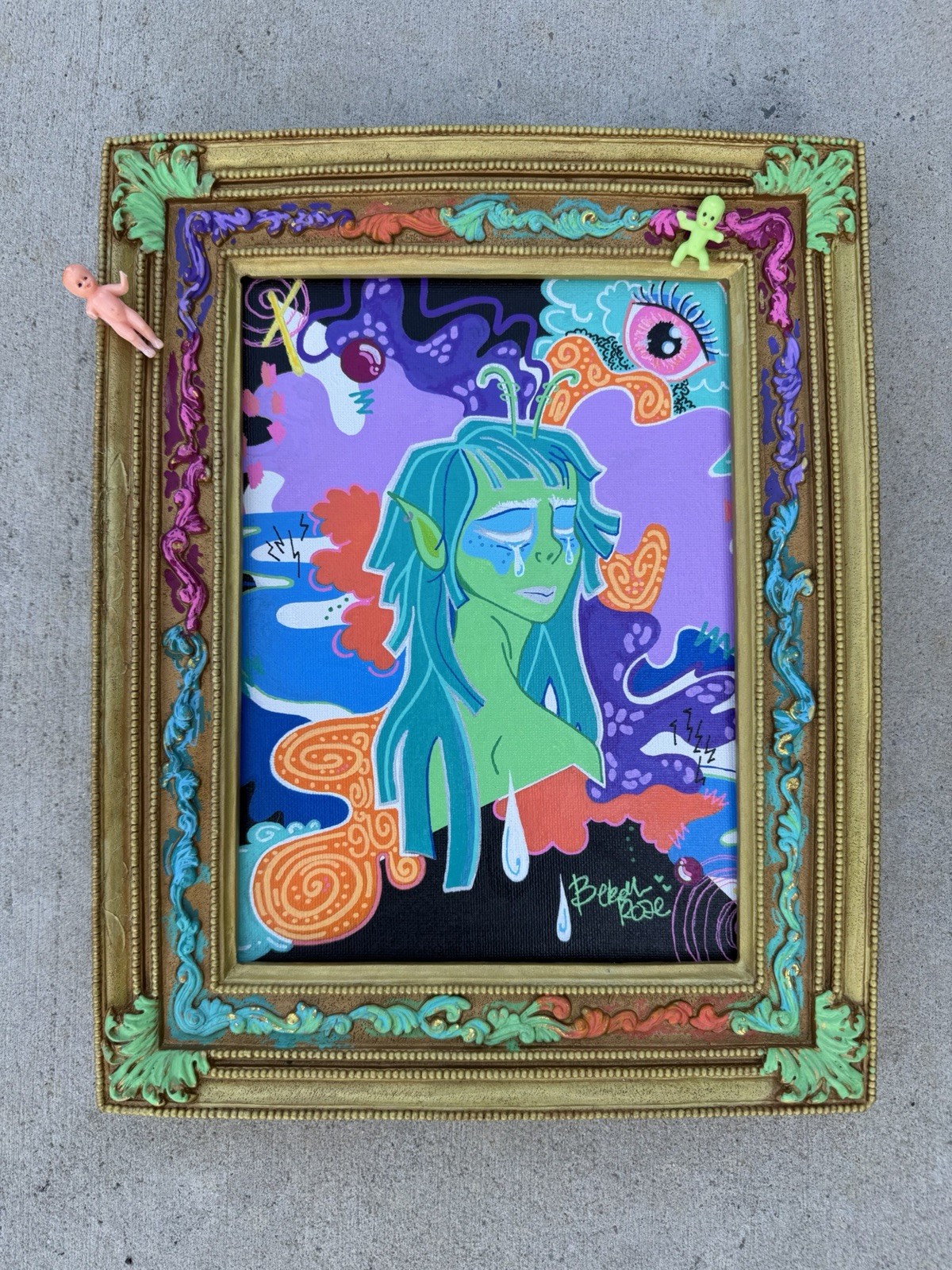 Bekah Rose Signed Framed Pop Art Fantasy Girl Portrait, Single Original Piece