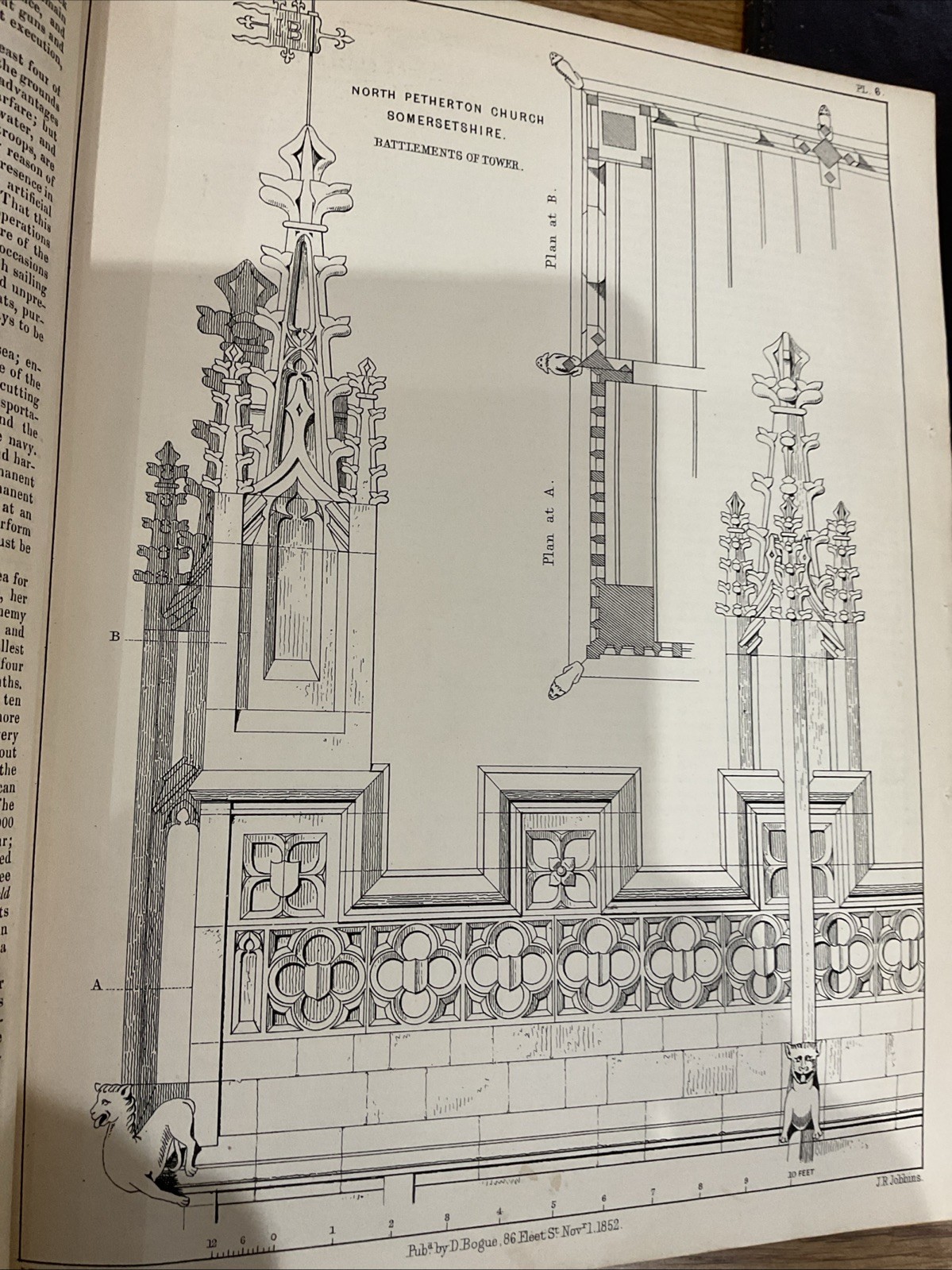 1853 Print NORTH PETHERTON CHURCH – Somerset – Large Print Of Tower Battlement