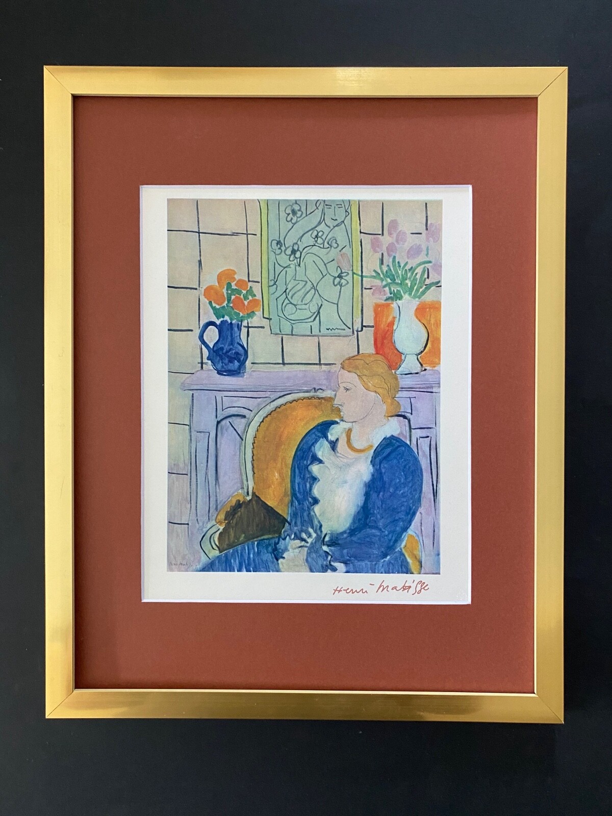 HENRI MATISSE 1948 VINTAGE SIGNED PRINT FRAMED ELEGANT WALL ART