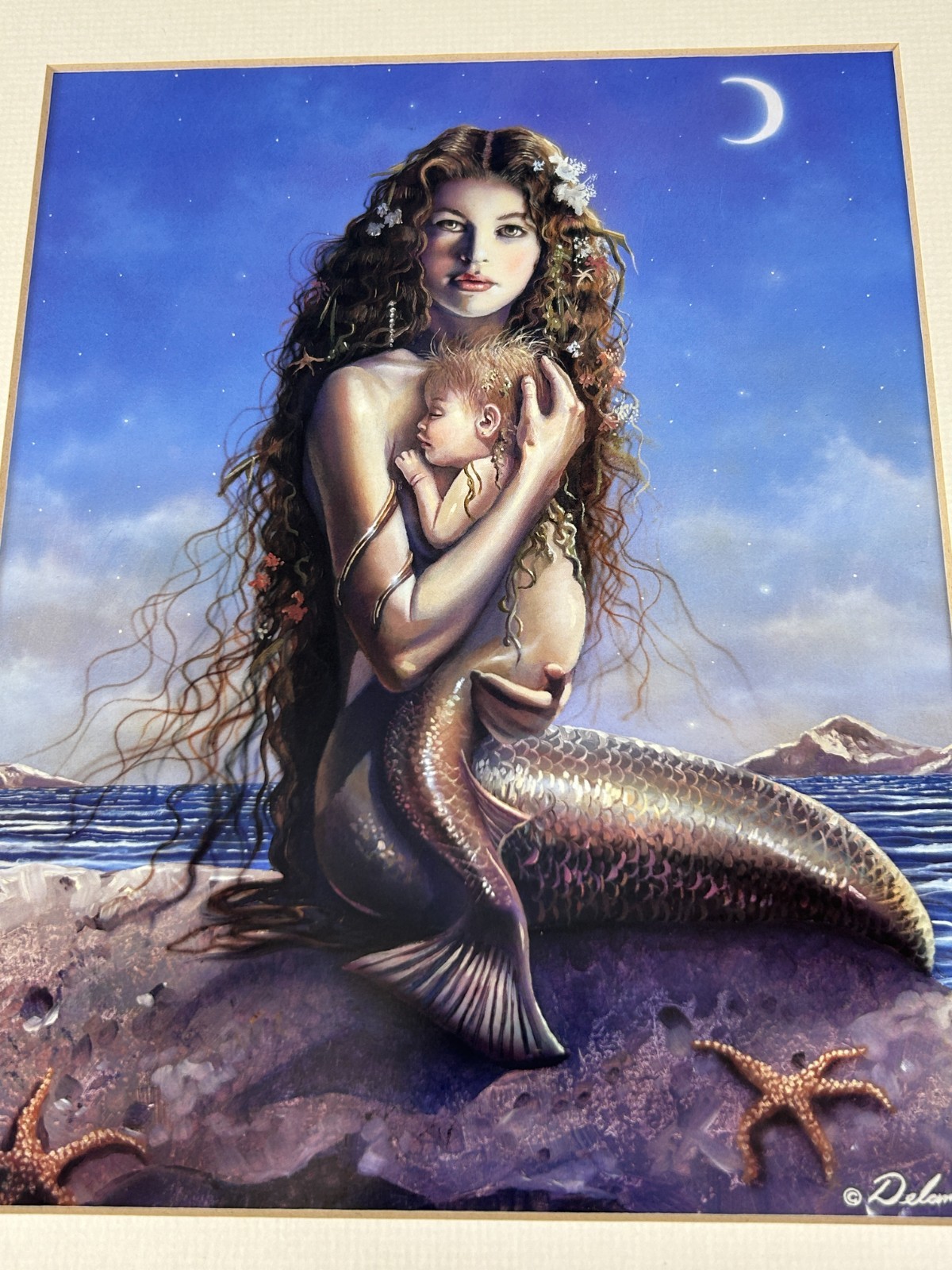 Mermaid And Child 9.5″ x 7.5″ Art Print Matted 11″ x 14″ David Delamare Preowned