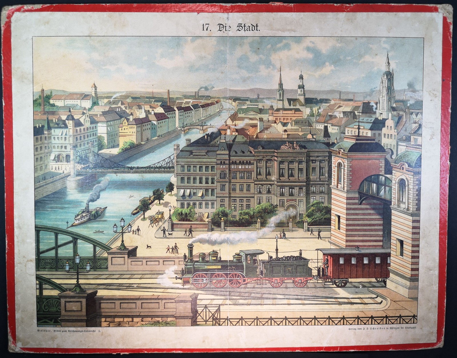 Chromolithograph – Plate from 1890. The City. Eduard Walther.:
